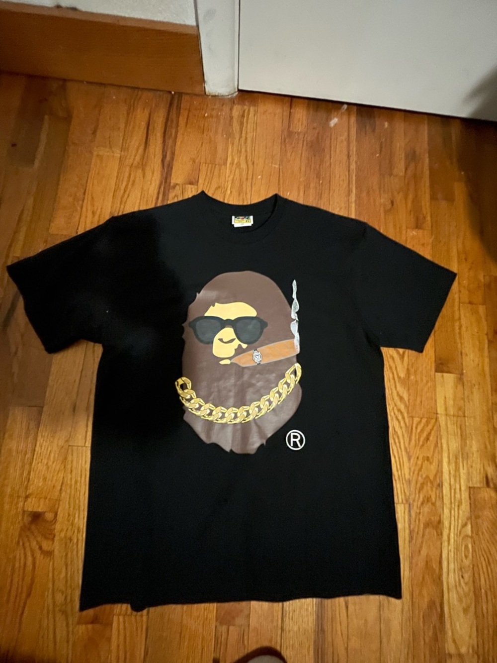 Bape Black Tee with Multicolor Ape Label